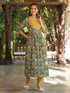 Bottle Green Pure Cotton Floral Printed A-line Kurta Pant Set